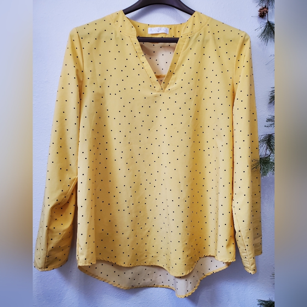 Roswear Sun Yellow Polka Dots Roll Tab Sleeve Tunic - Picture 2 of 9